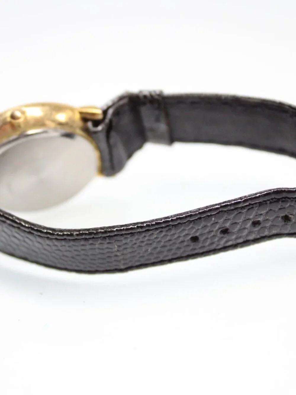 Koji Quartz Watch Swiss Parts Gold Tone White Dial Black Leather Band